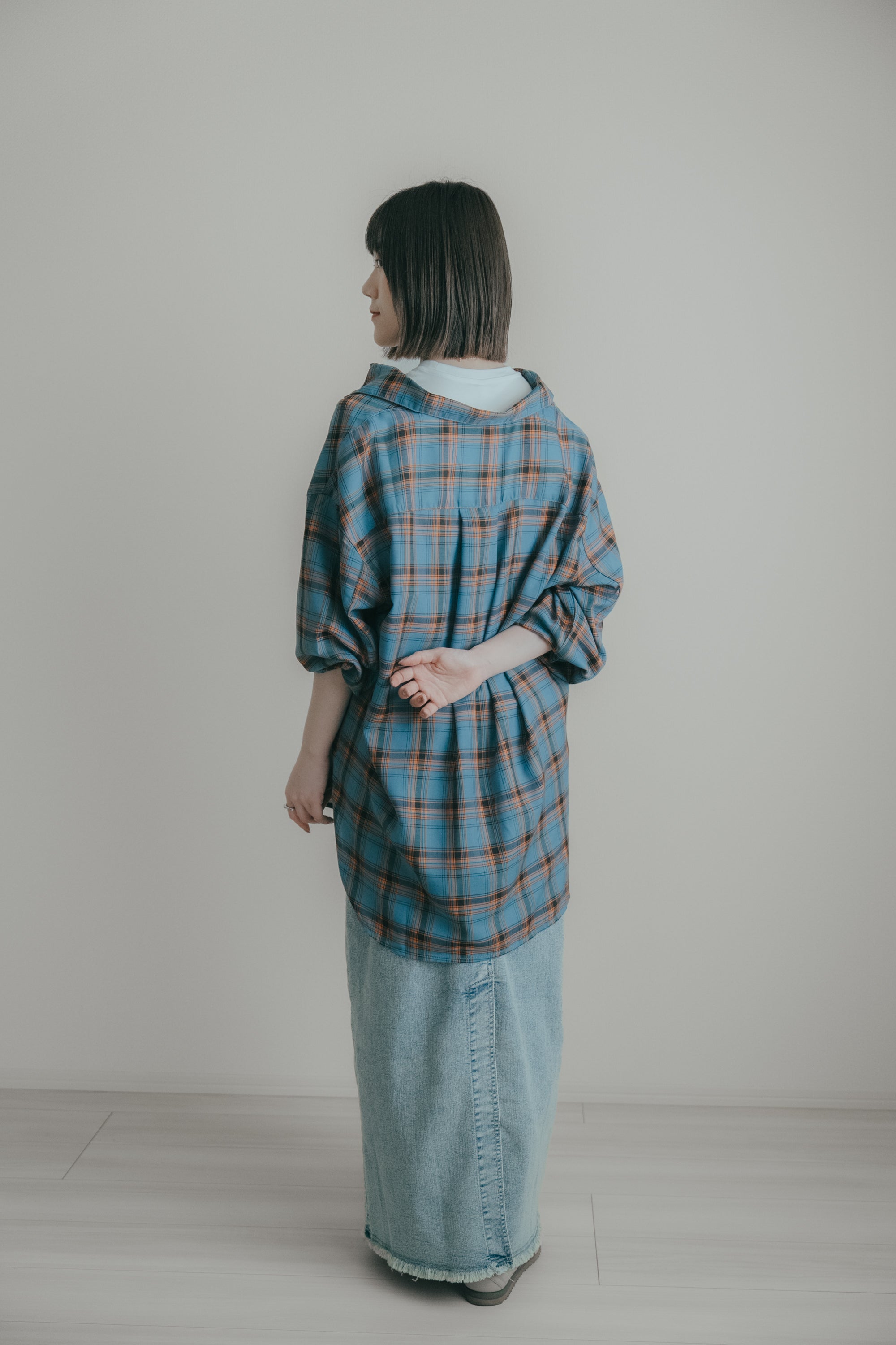 不對稱腰頭牛仔裙｜淺藍