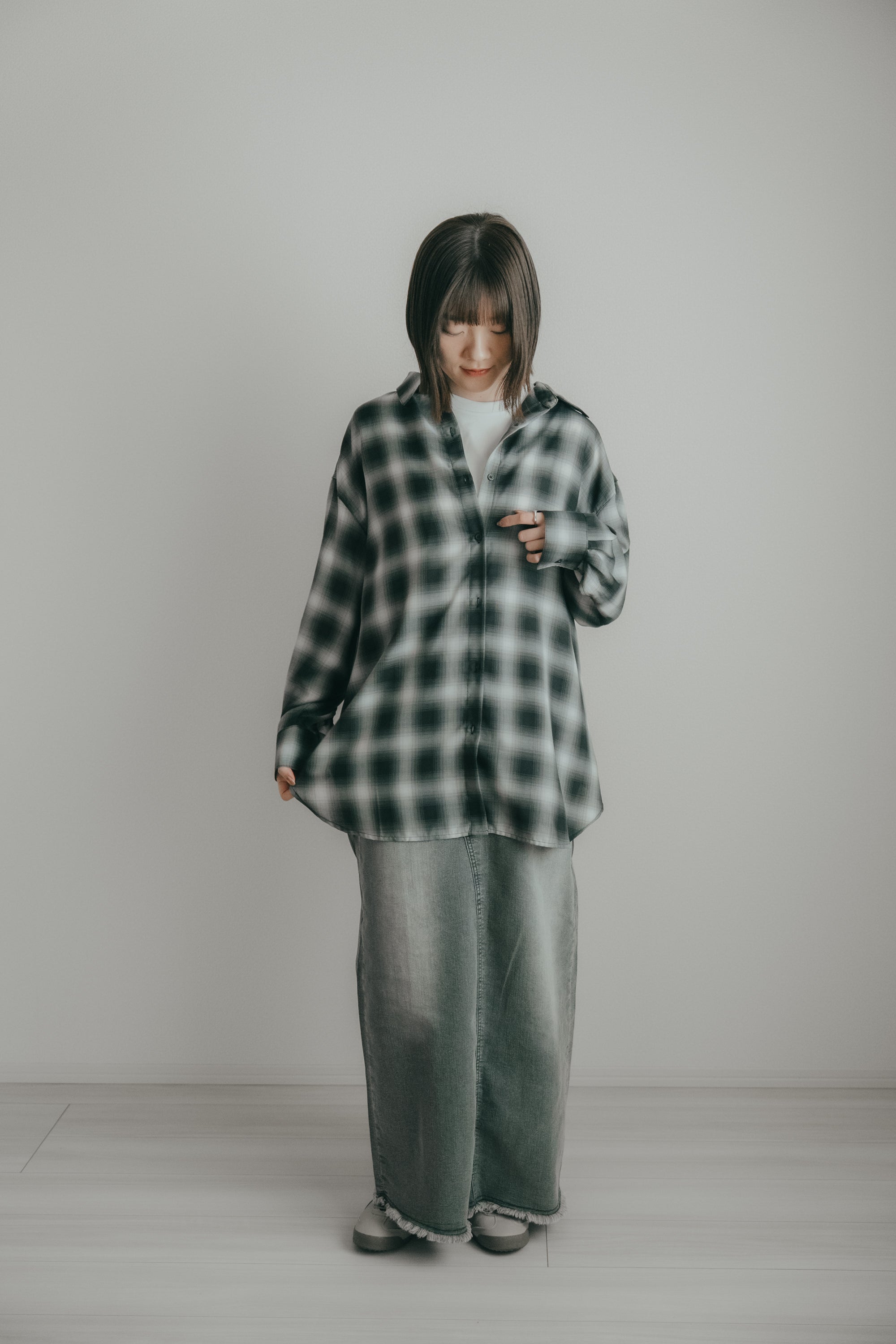 2WAY綁帶襯衫｜黑格紋