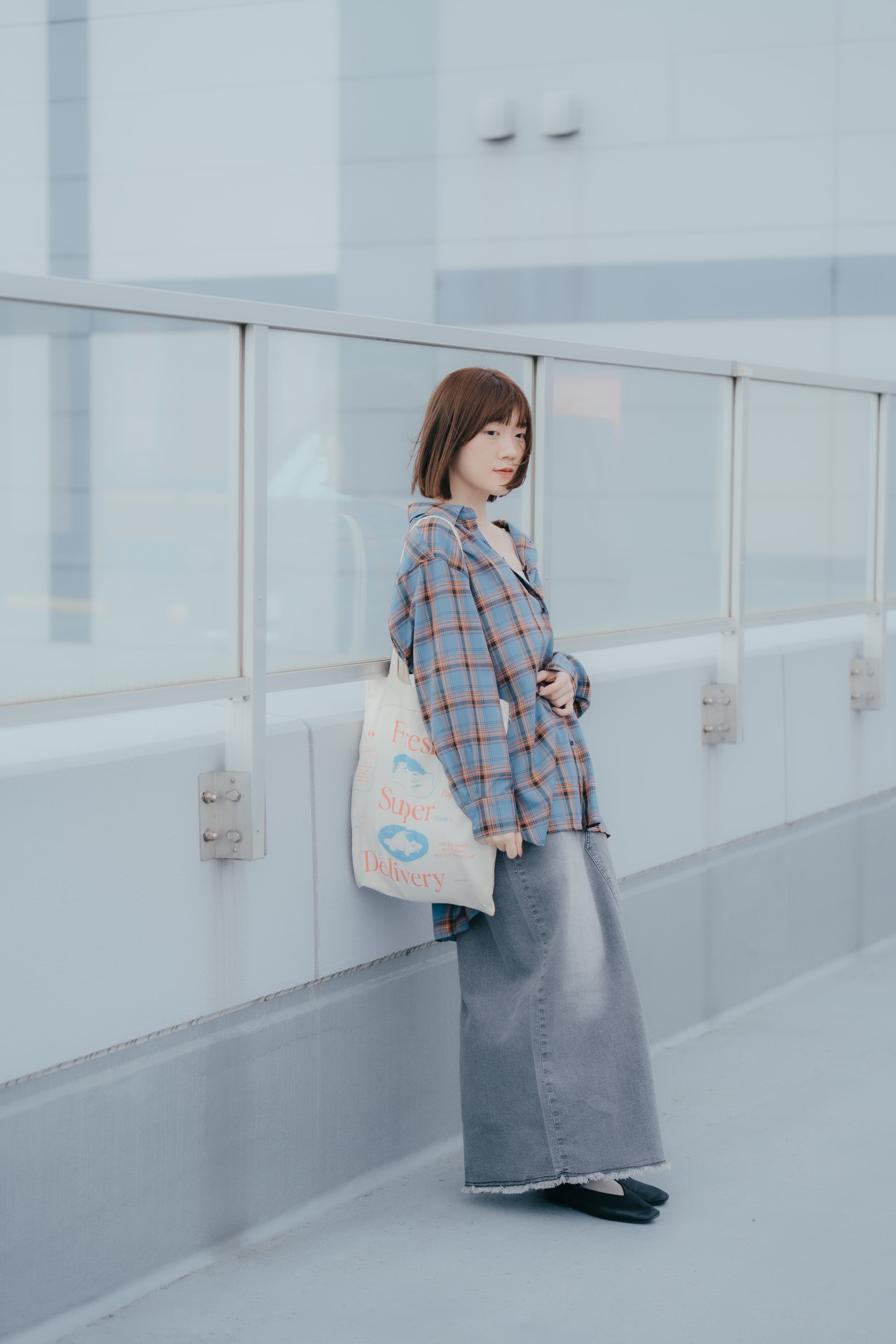 2WAY綁帶襯衫｜藍格紋
