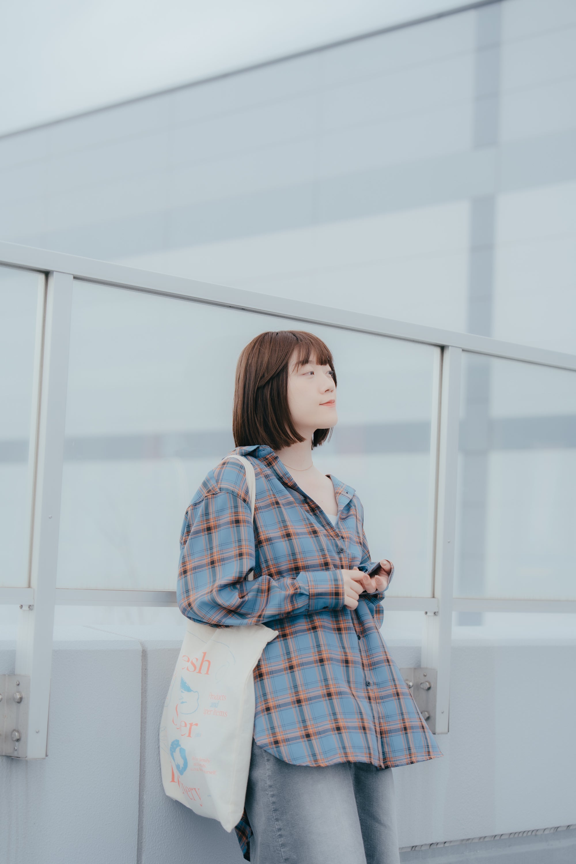 2WAY綁帶襯衫｜藍格紋