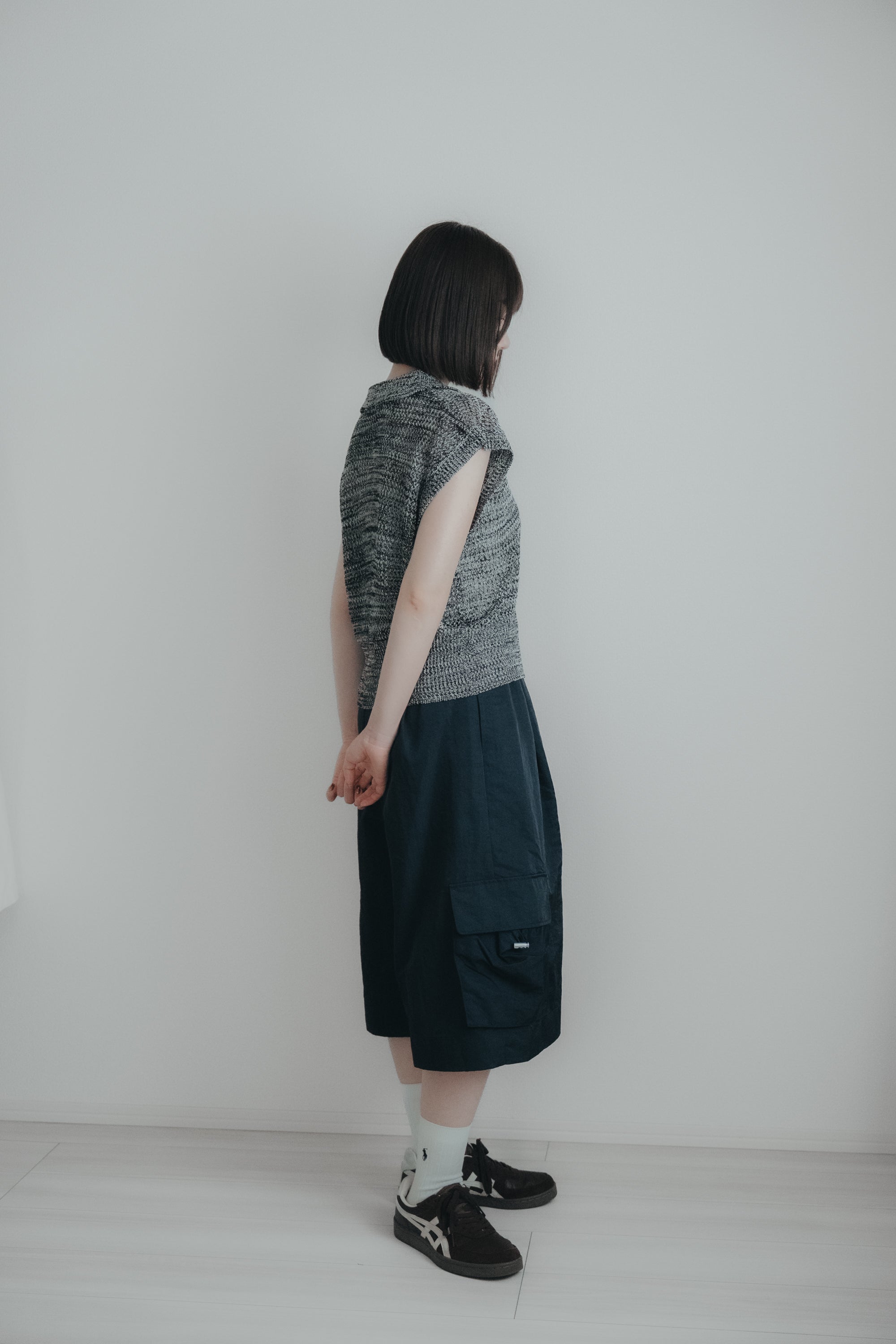 亞麻感網狀Polo上衣｜黑