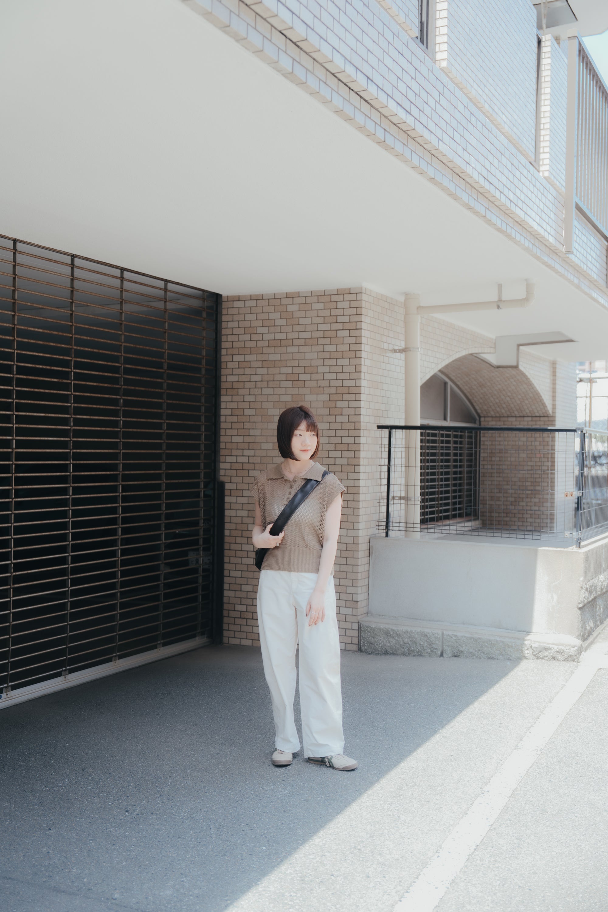 亞麻感網狀Polo上衣｜卡其