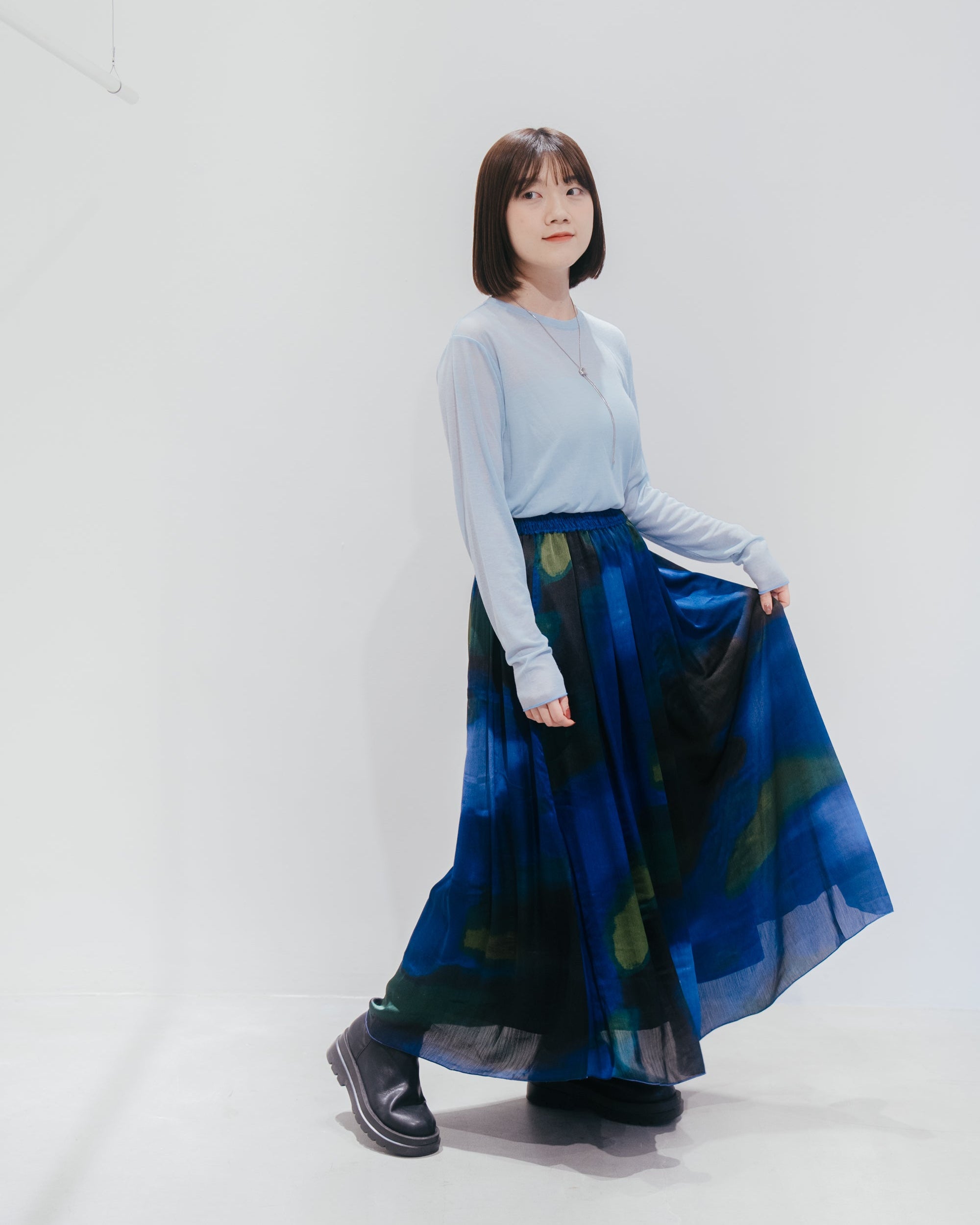 水彩畫半身裙｜藍