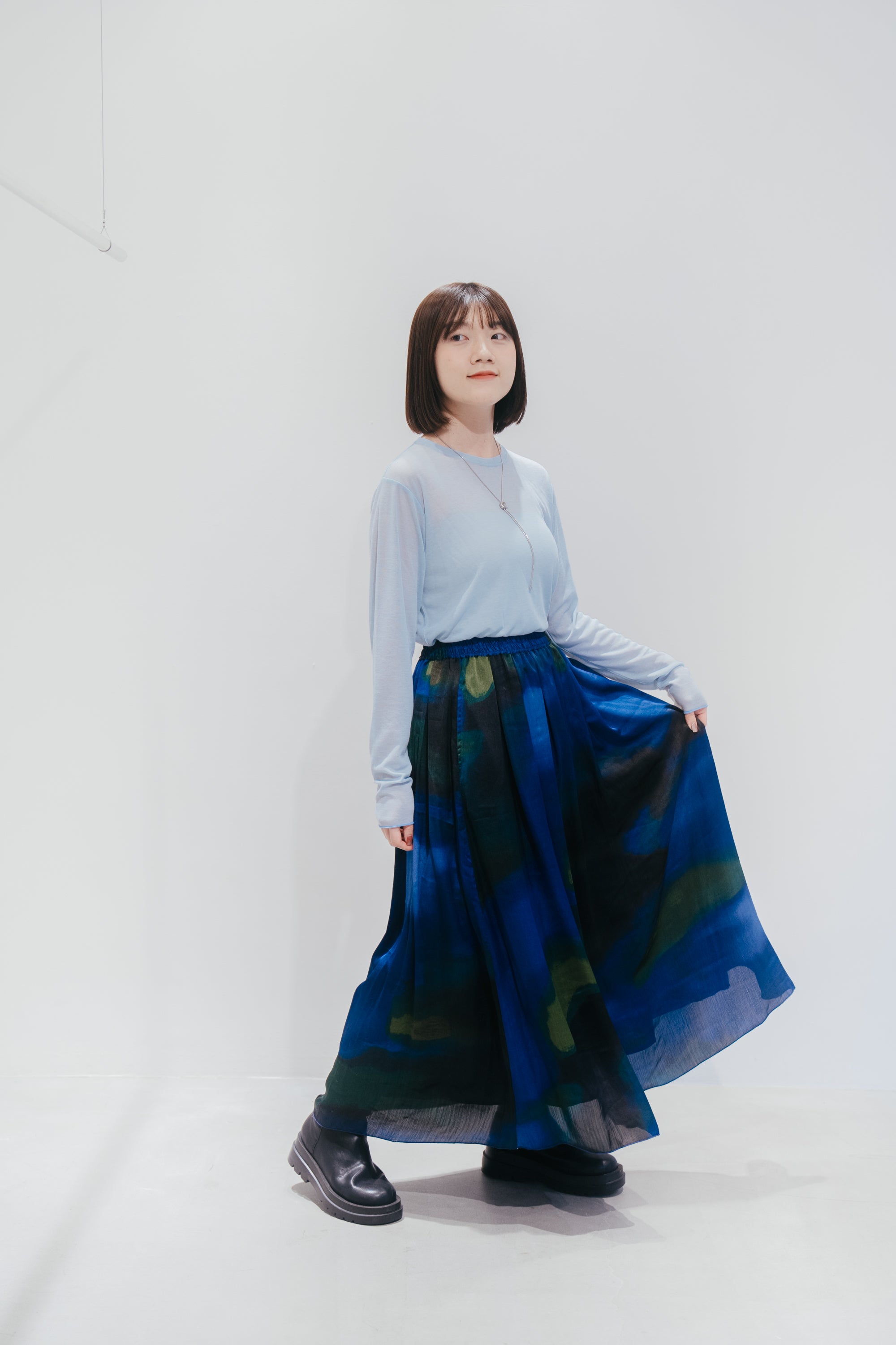 水彩畫半身裙｜藍